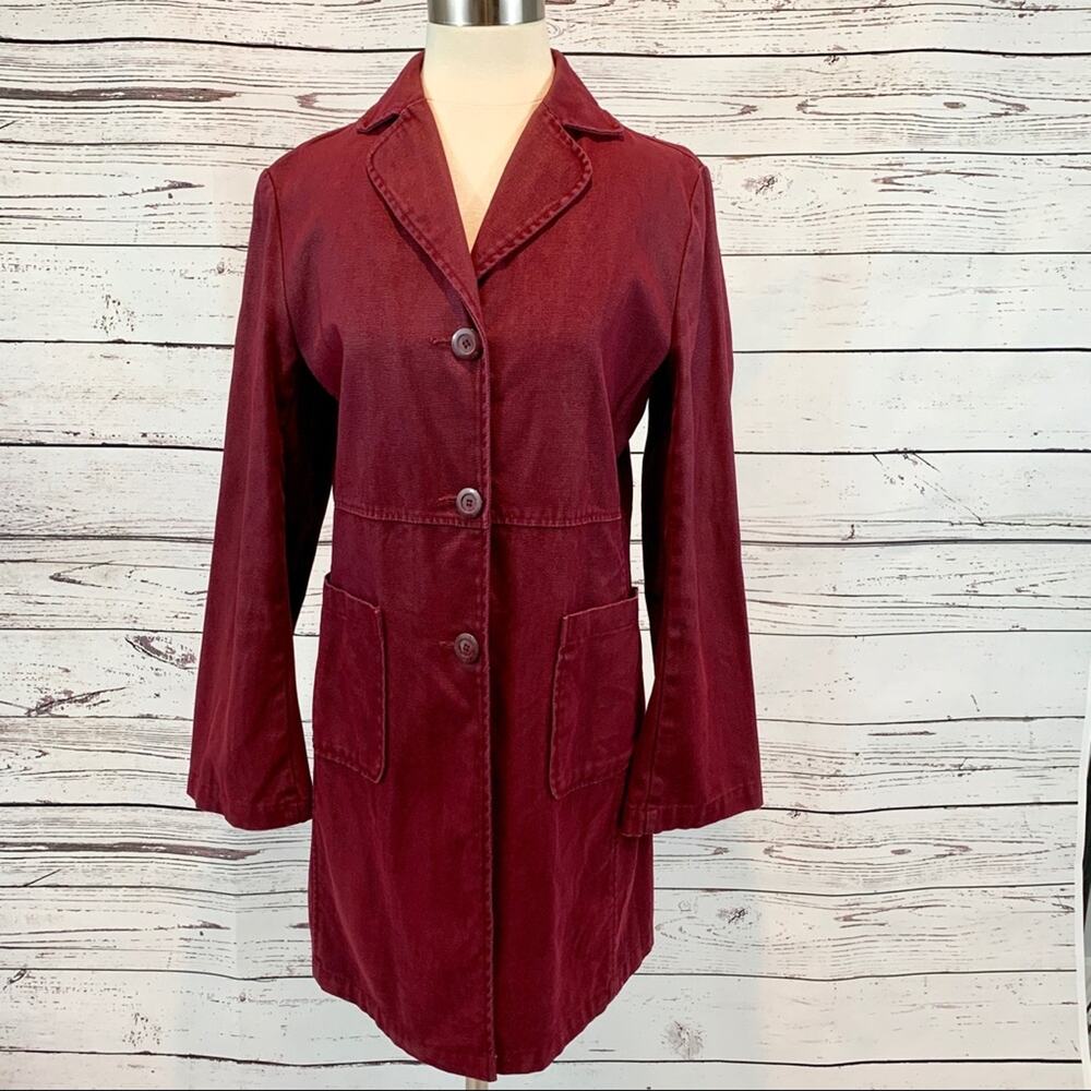 Express waxed denim burgundy plum coat